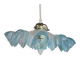 Suspension lampshade with scalloped edges in blue and its interior decoration.
