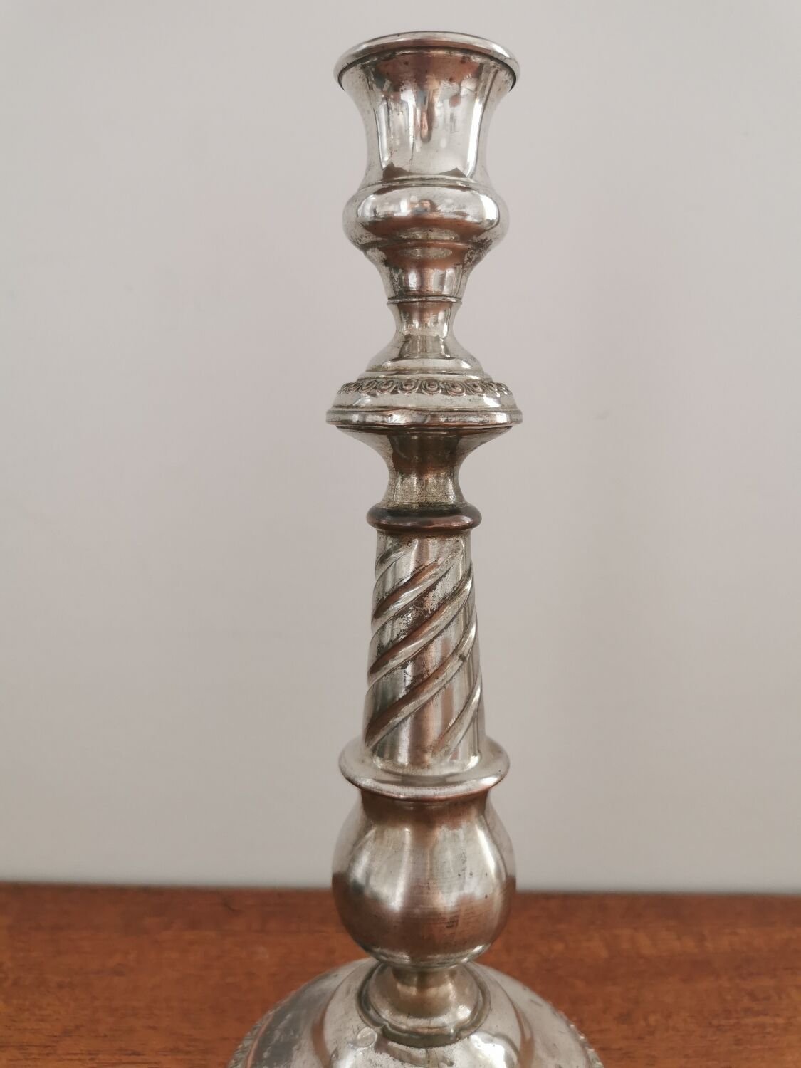 Silver metal candle holder