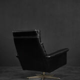 Mid-century danish modern minimalist black leather swivel armchair by georg thams, 1960s