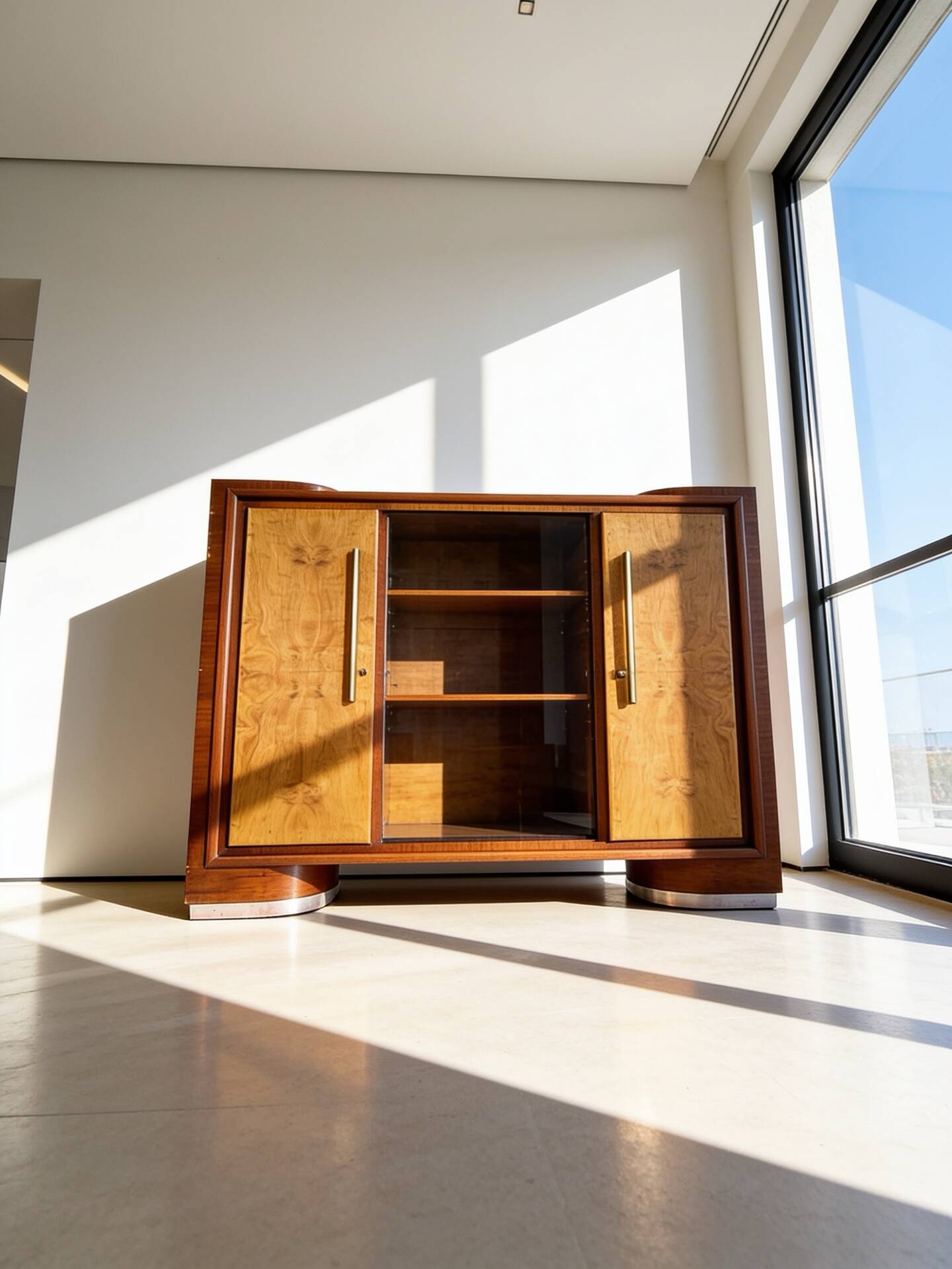 Striking Art Deco birch wood sideboard