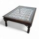 French brutalist coffee table, forged wrought iron, shepherd with dog and his herd, 1970s, transparent glass top