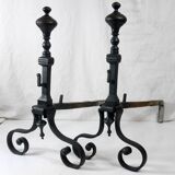 pair of wrought iron landier andirons