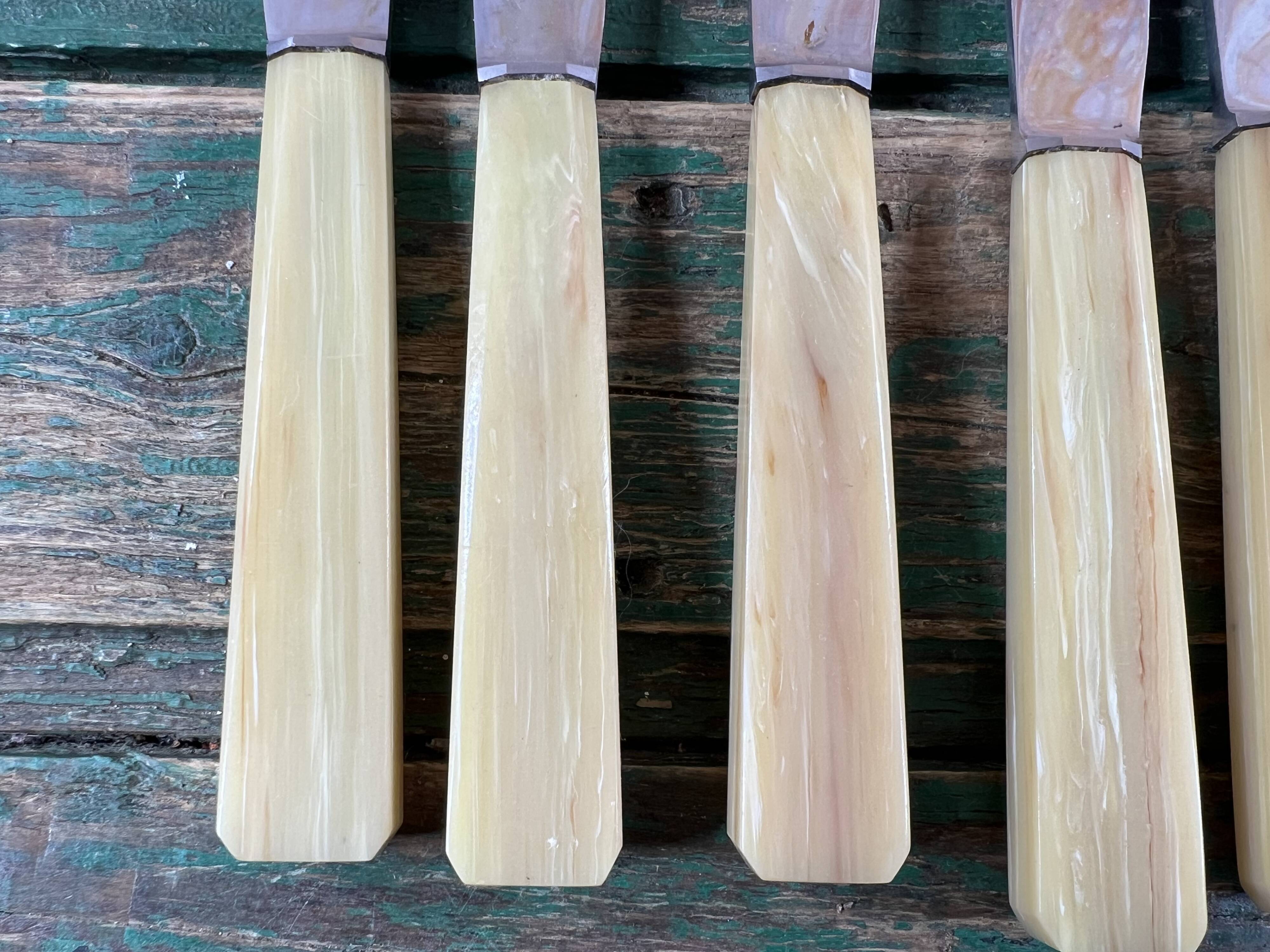 Set of 12 vintage table knives – Marbled Bakelite handles – 1930s