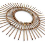 Mid Century Organic Modern Bamboo & Rattan Sunburst Patinated Mirror, 1960s