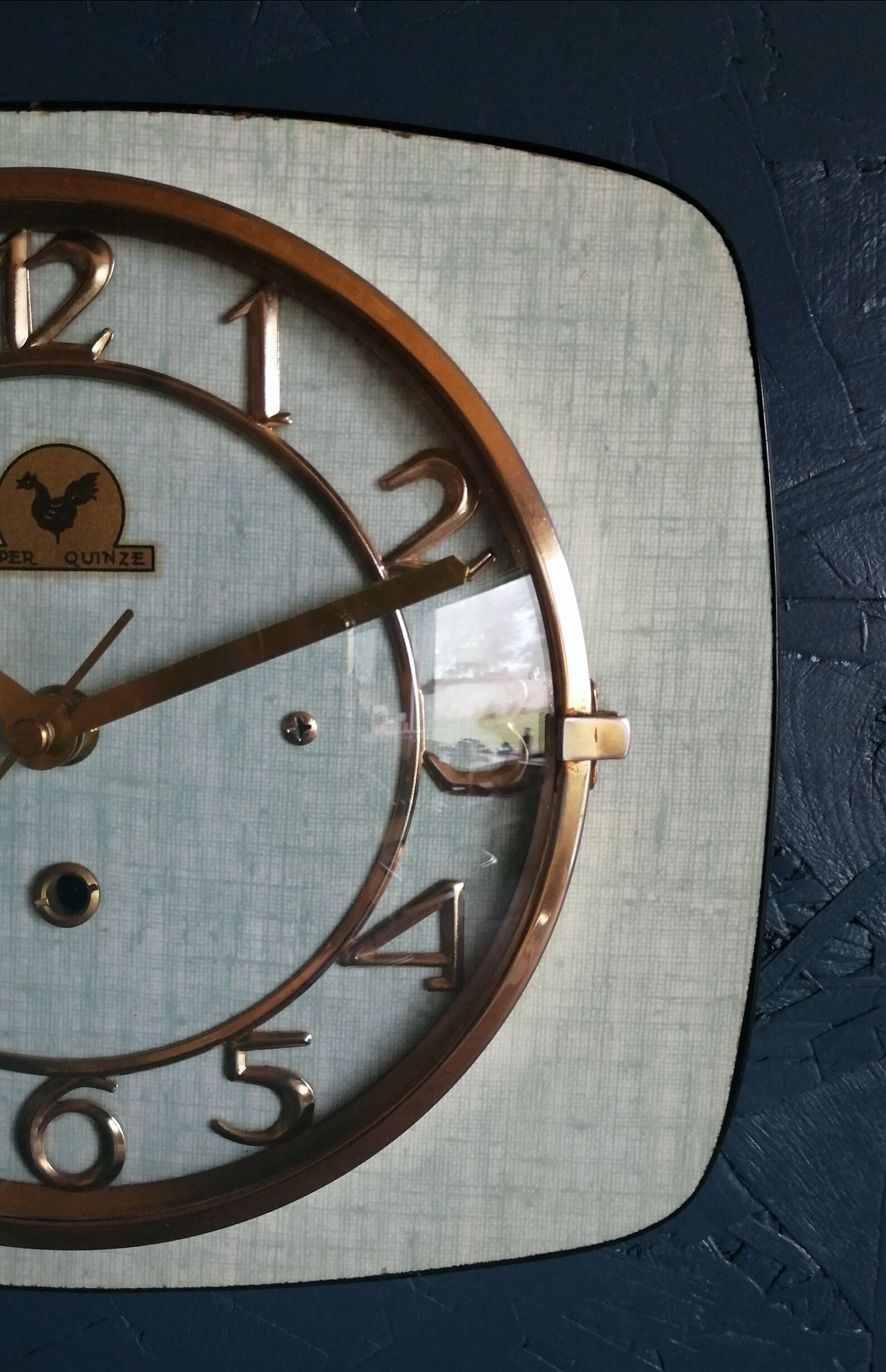 Vintage formica clock silent rectangular wall clock "Super Quinze Vert"