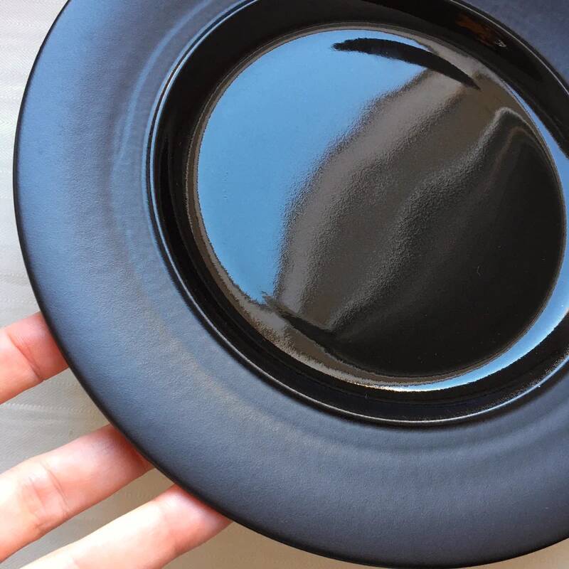 Black Earthenware Plate 21 cm Vintage
