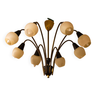 Italian spider chandelier in black and brass, 1960s