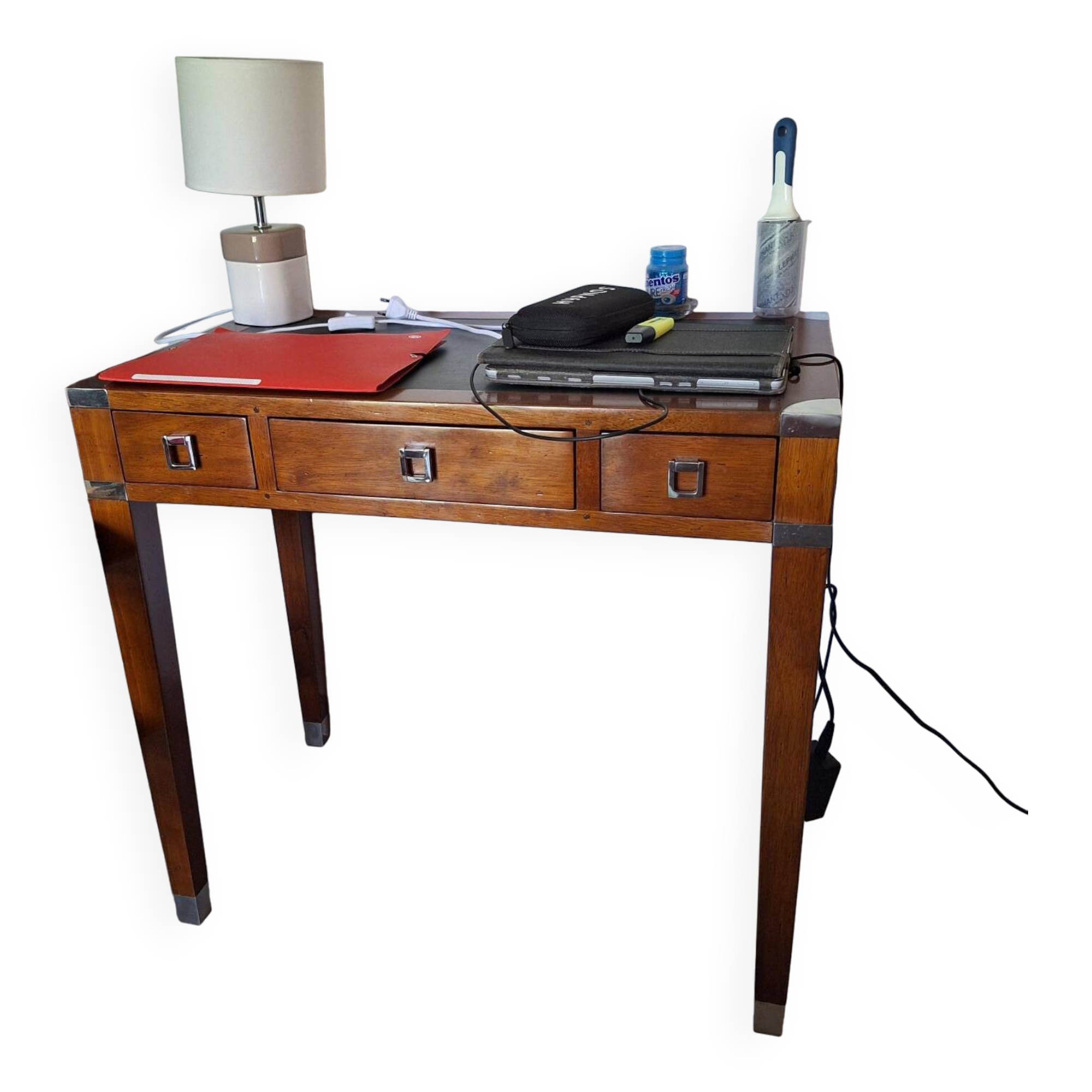Small desk in solid wood and metal, Art Deco style