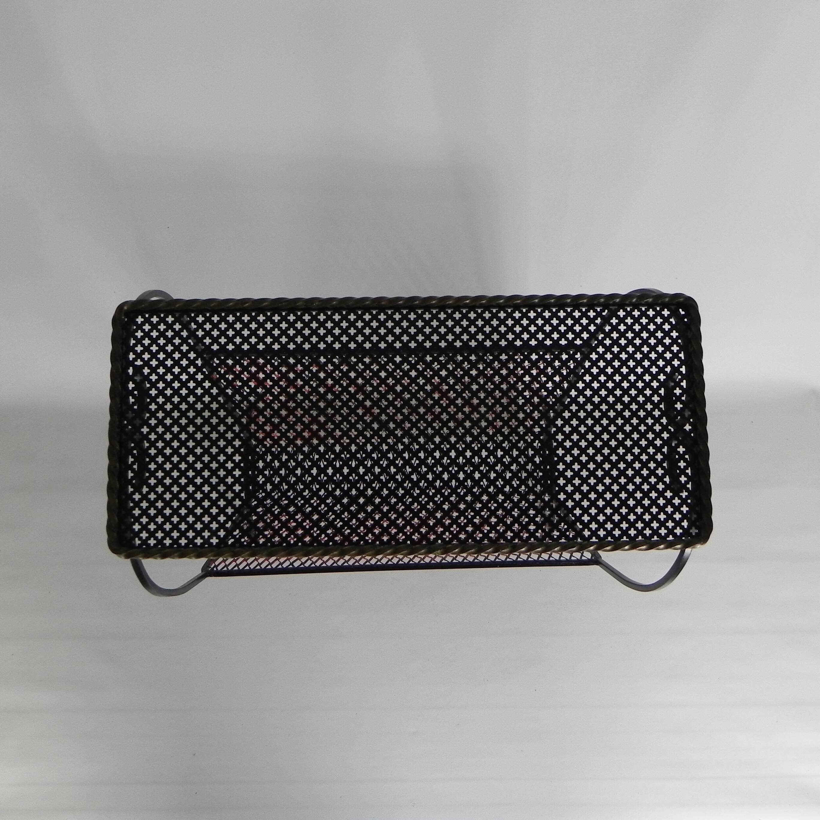 Vintage steel side table with magazine rack, 1950s.