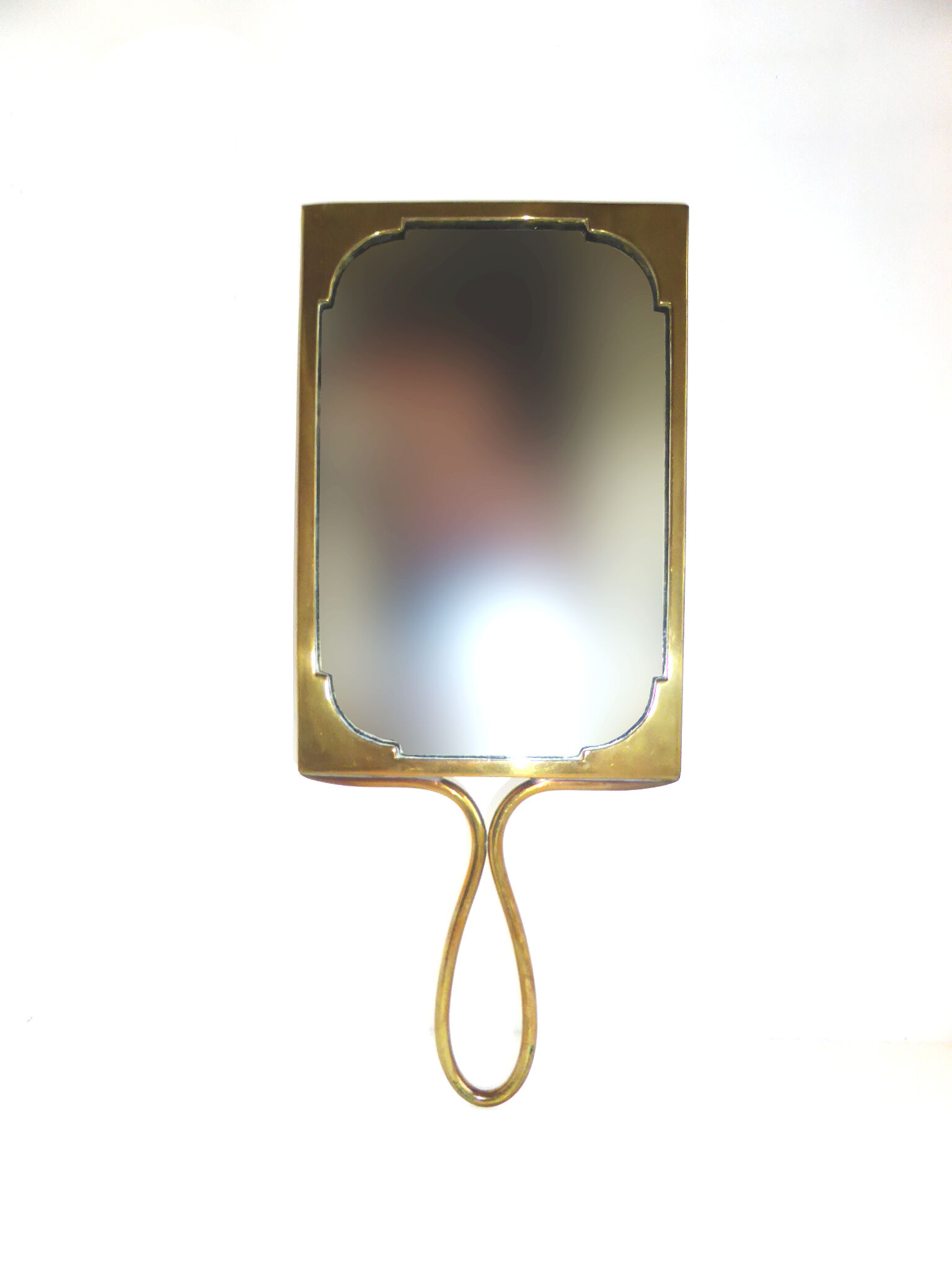 Old brass mirror rectangular shape to hang/hand-facing 35x22cm