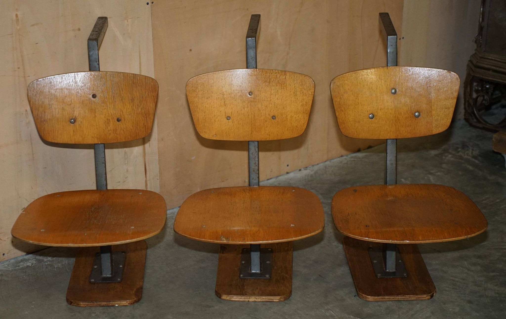 Six vintage mid-century modern folding stadium seats with new bases.