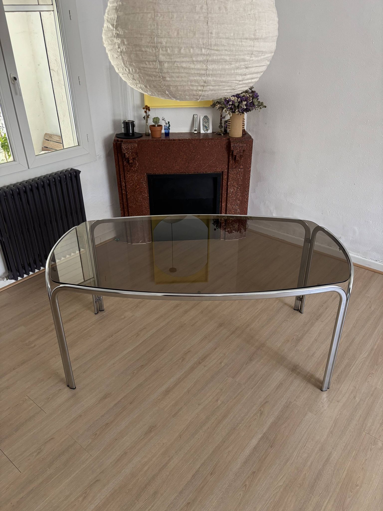 Smoked glass dining table from the 70s.