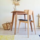 Table - old raw wood boarding school desk with compass legs