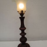 Table lamp, wooden foot turned walnut color