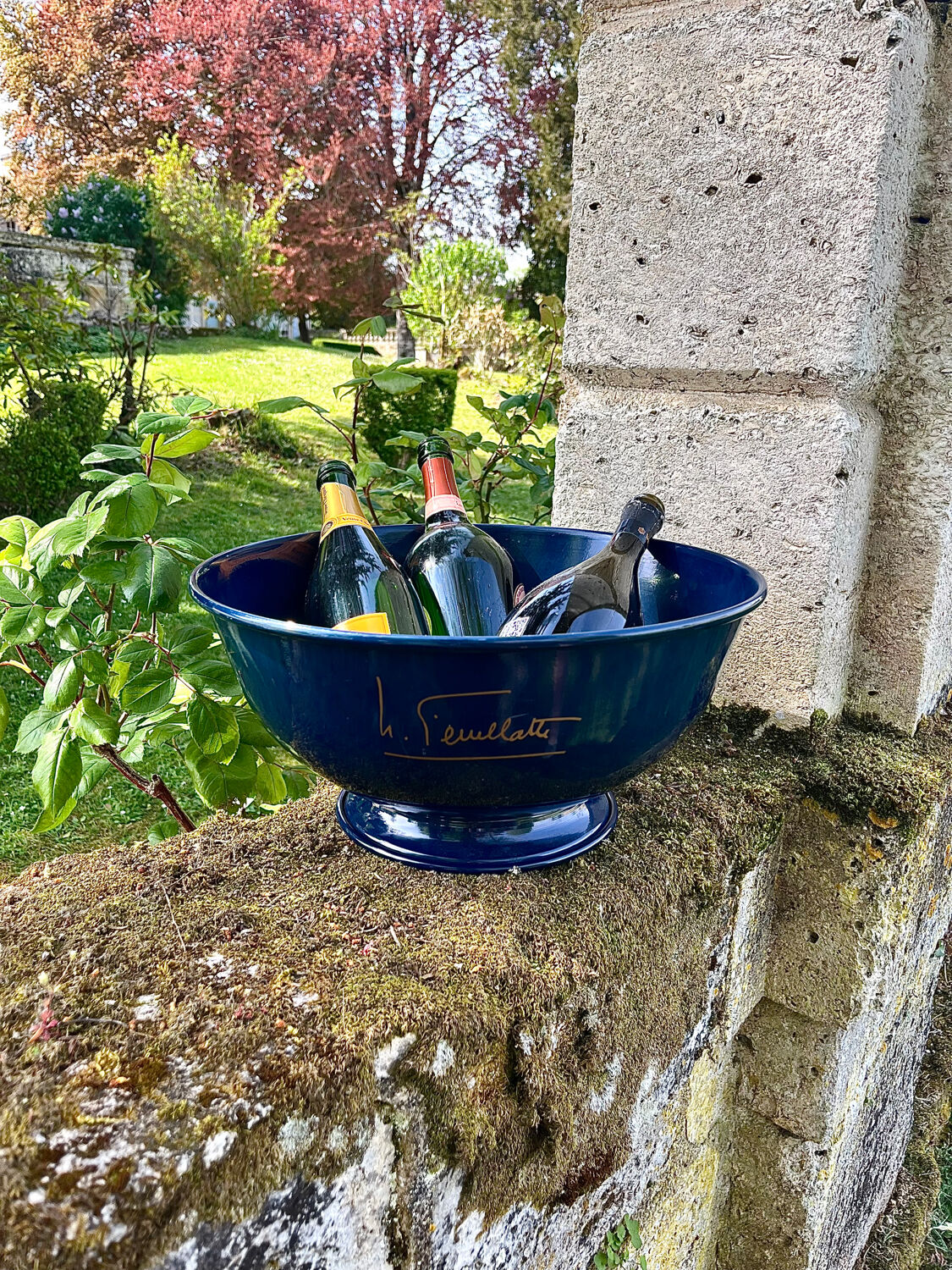 Large Nicolas Feuillatte Blue Champagne Ice Bucket Bowl, Signed