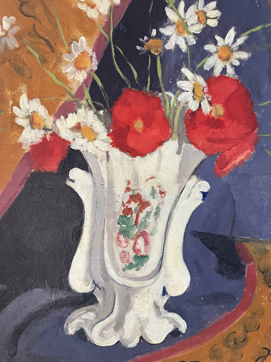 Poppies and daisies, oil on canvas, signed L Riousset.