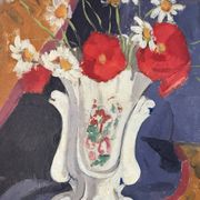 Coquelicots et marguerites, huile sur toile, signé L Riousset