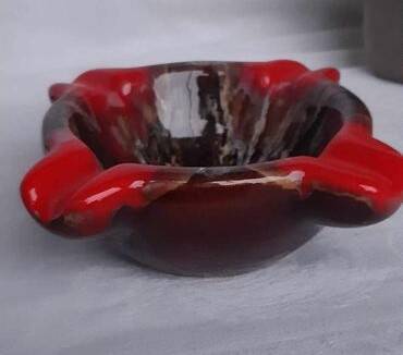 Vallauris Ashtray Signed – 1970s Ceramic – Organic Shape Red & Enamel