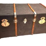 Malle de voyage ancienne vintage en bois datant des années 1880/1920