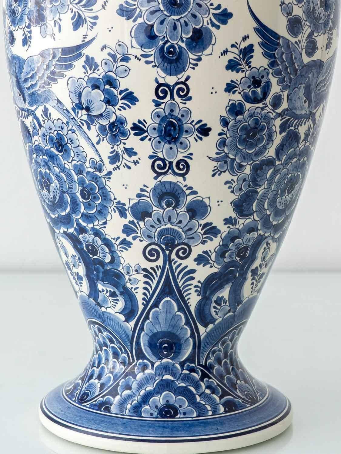 Monumental blue and white baluster vase from Delft, hand-painted, 1950s, Dutch.