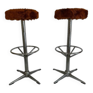 Tabouret en fausse fourrure 70s