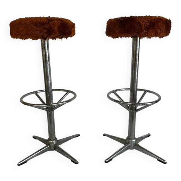 Tabouret en fausse fourrure 70s