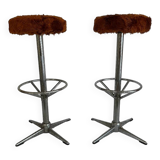 Tabouret en fausse fourrure 70s