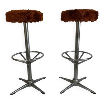 Tabouret en fausse fourrure 70s