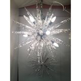 Set of 2 Murano Glass Ice Clear Sputnik Italian Chandelier