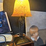 Antique art deco metal and glass lamp