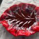 Leaf-shaped fruit cup, slip, enamelled ceramic stamped Vallauris, vintage 196