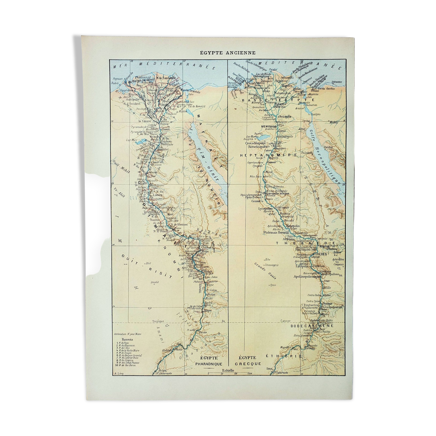 Old engraving 1898, ancient Egypt, map, Arabic • Lithograph, Original plate