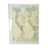 Gravure ancienne 1898, Égypte ancienne, carte, arabe • Lithographie, Planche originale