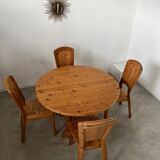 French design pine table and chair set from the 70s brutalist vintage arcs