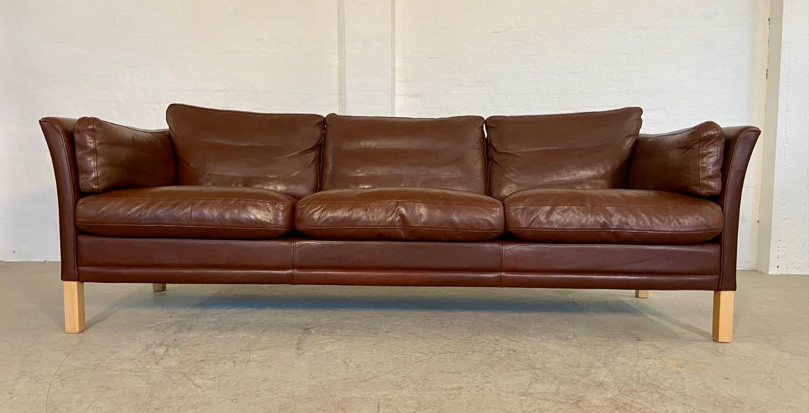 Canapé en cuir marron 3 places Mogens Hansen vintage danois des années 60