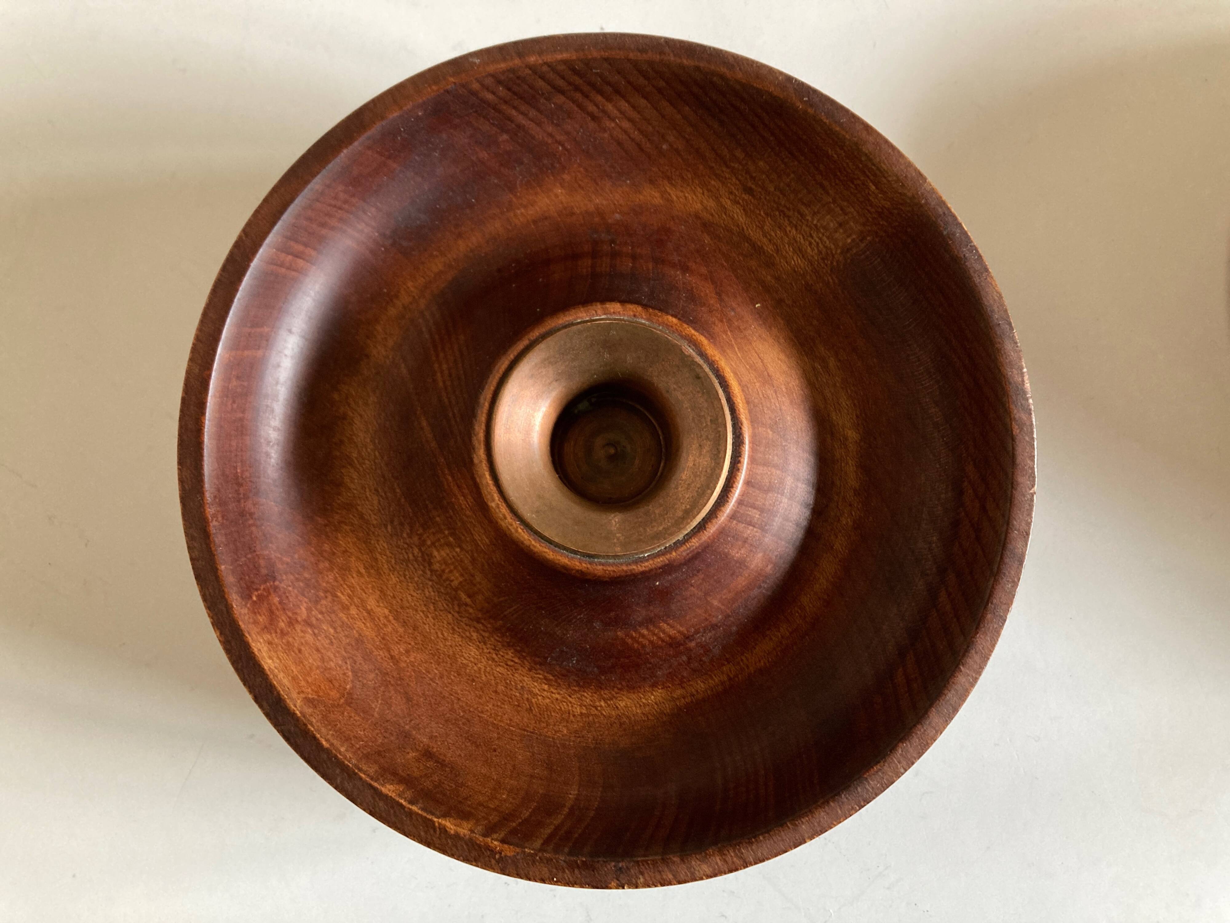 Candle holder in teak and coppery brass Scandinavian mid century modern