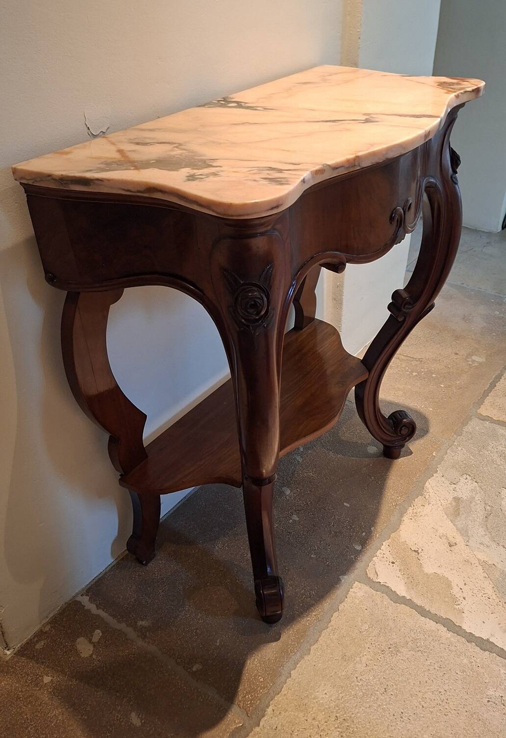 Console Napoleon III mahogany, pink marble top