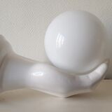 Hand-shaped ceramic and opaline globe, signed delfts wit