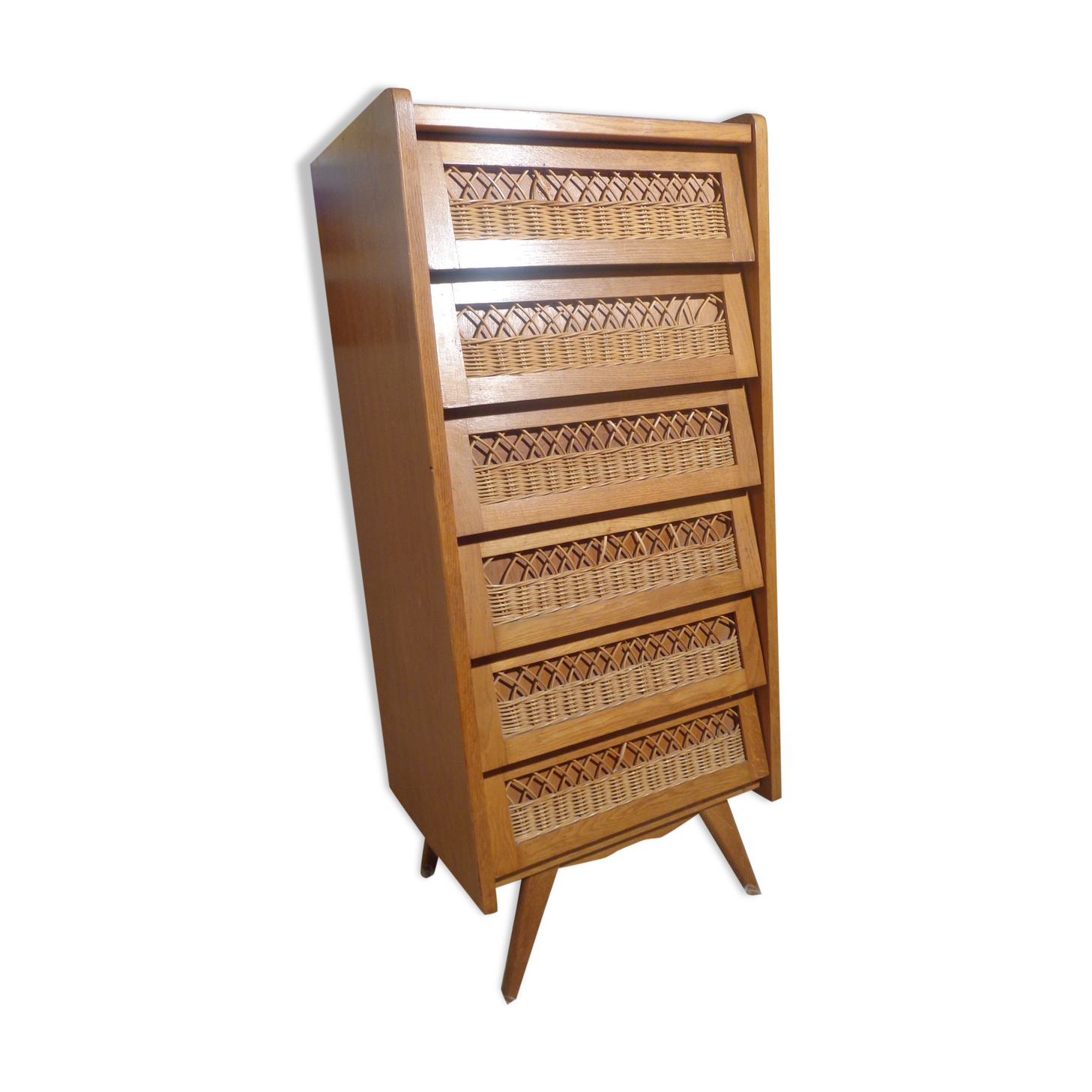 Chest of drawers vintage wood and rattan of the 50 feet compass