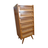 Chest of drawers vintage wood and rattan of the 50 feet compass
