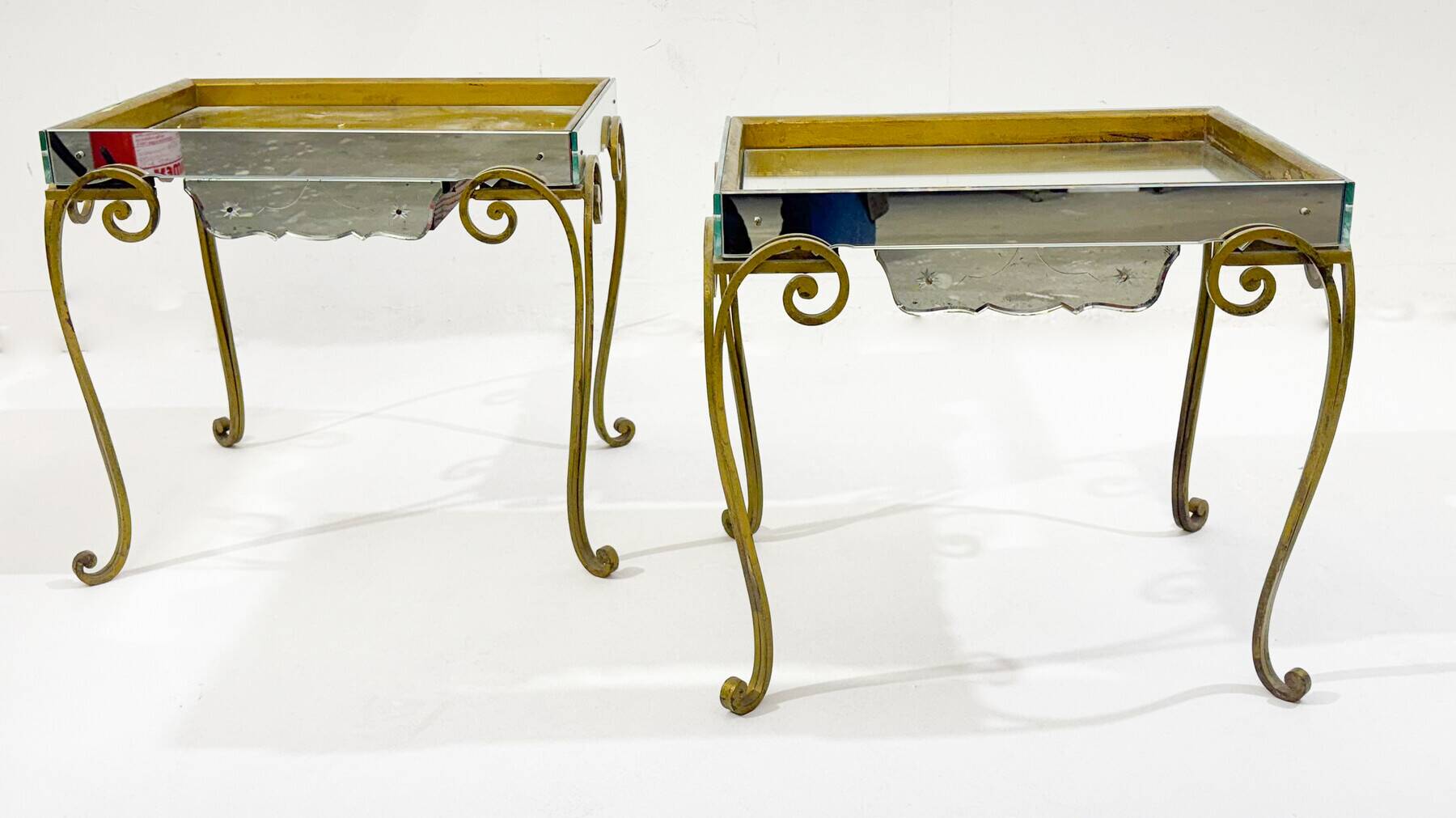 Pair of side tables, glass and brass, 1940s