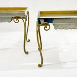 Pair of side tables, glass and brass, 1940s