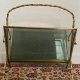 Maison Baguès Style Brass and Faux Bamboo Glass Magazine Rack, 1960s