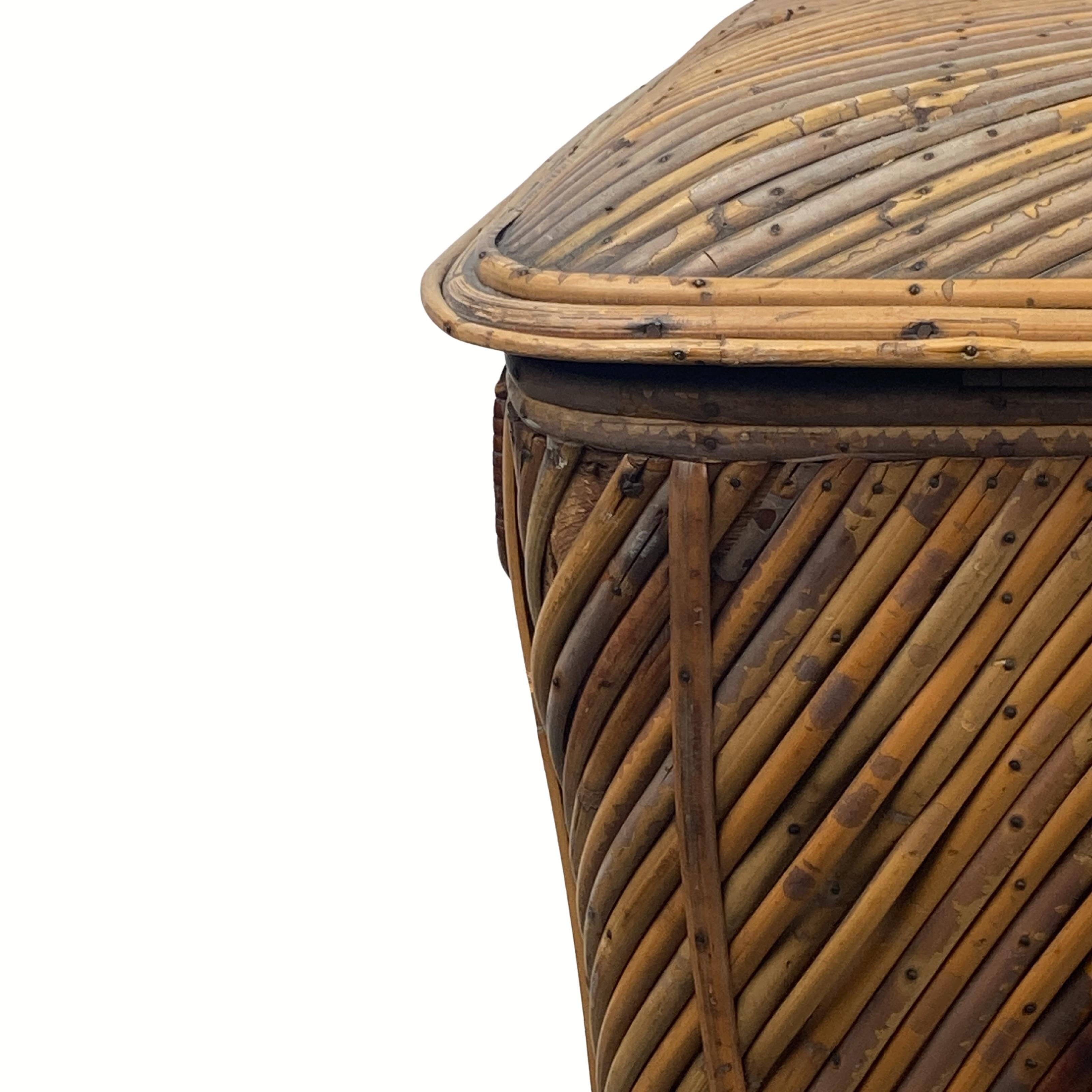 Vintage pencil split reed rattan bamboo wicker chest, 1930s-1950s