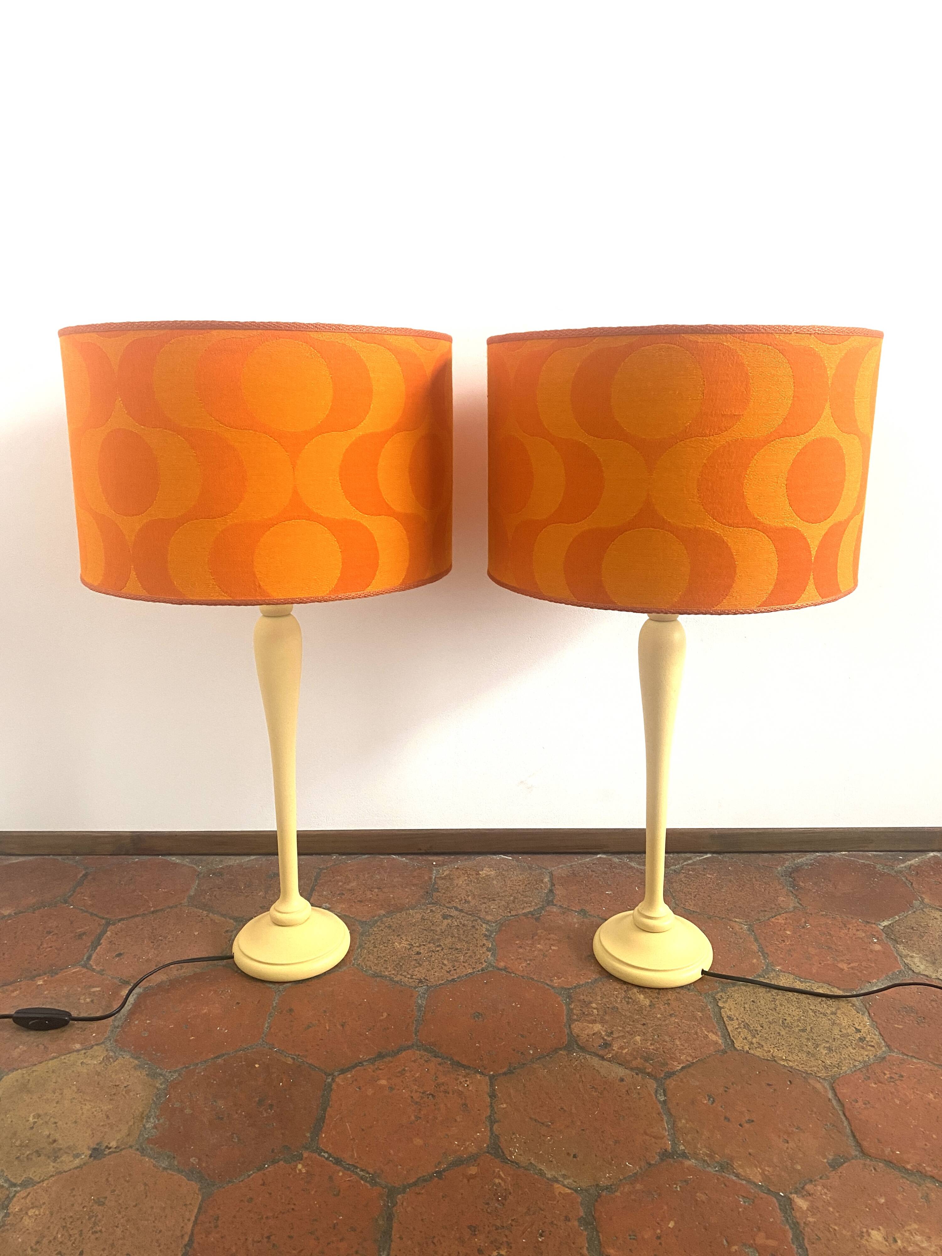 Pair of vintage upcycled lamps - upcycling - Orange pop