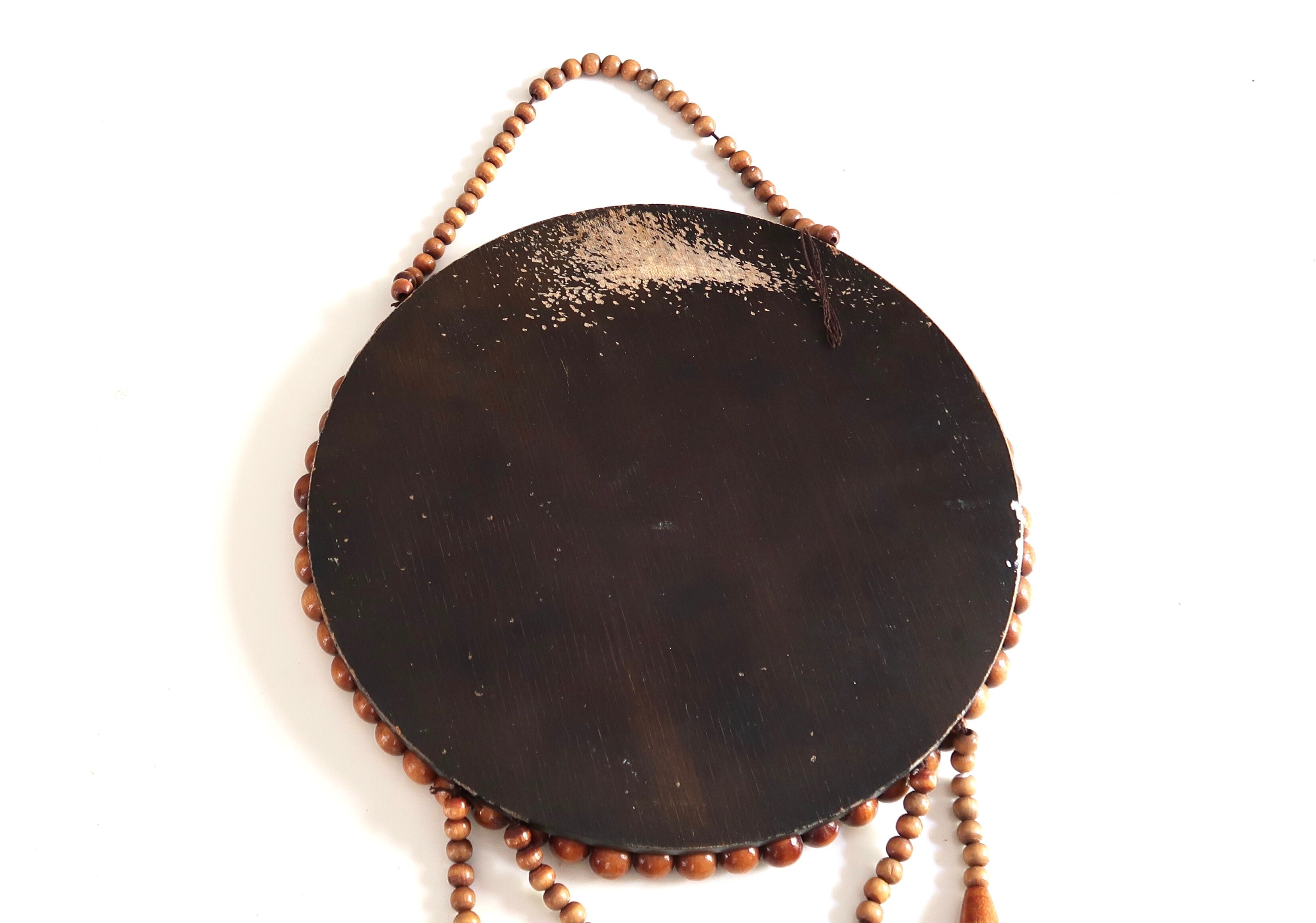 Round mirror, wooden bead frame, 60s 33cm