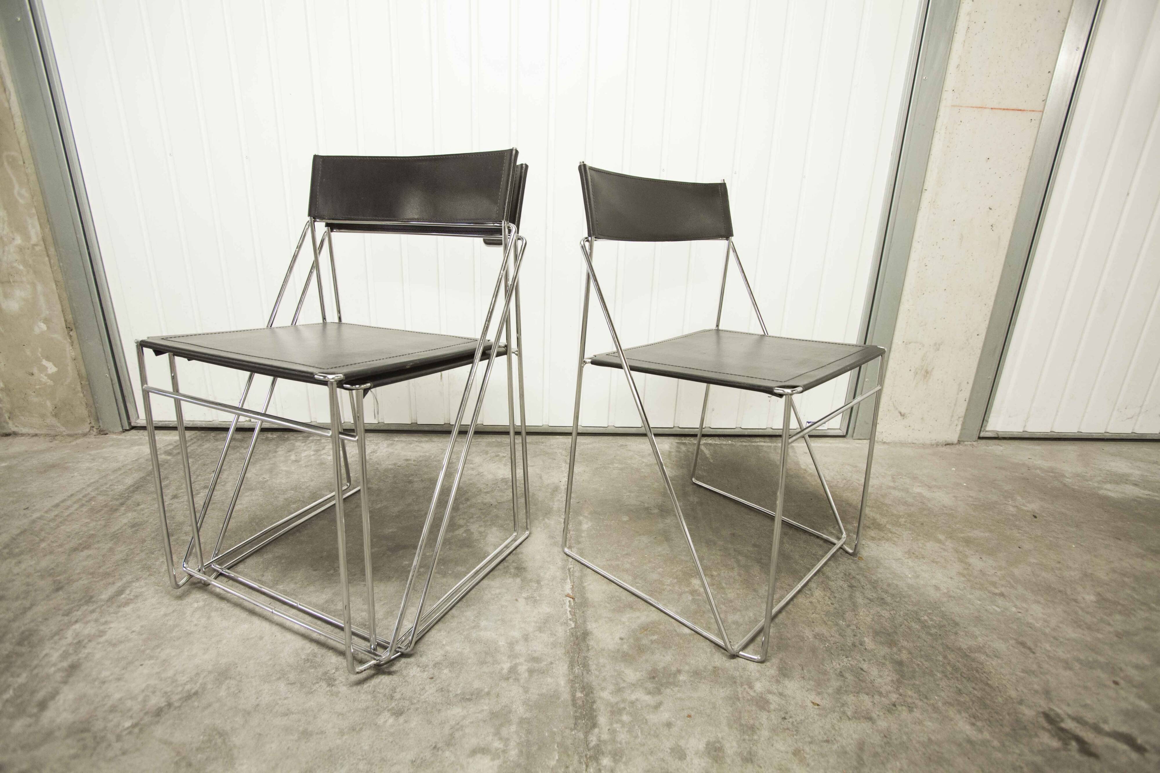 Set of 3 minimalist X line chairs by Niels Jorgen Haugesen for Hybodan