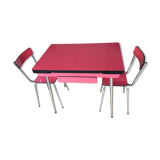 Table set and 2 vintage vintage pale red formica chairs