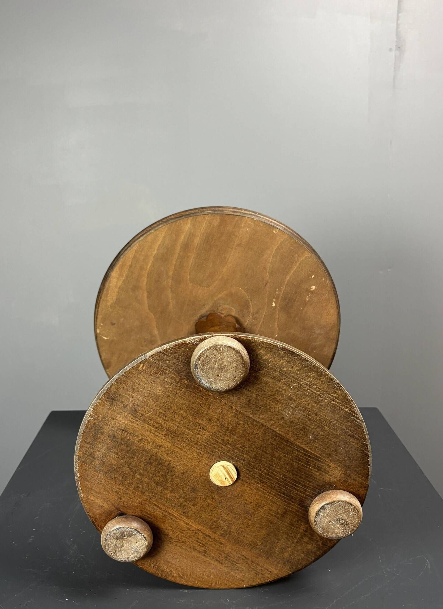 Low wood turned midcentury brutalist side table, Charles Dudouyt style