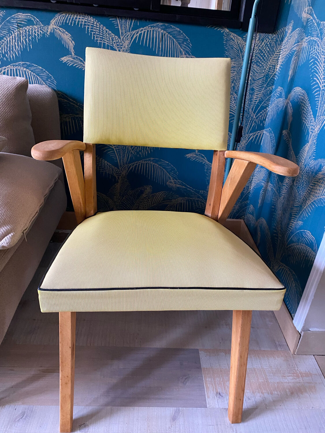 50s Yellow Skai Bridge Chair with Compass Legs